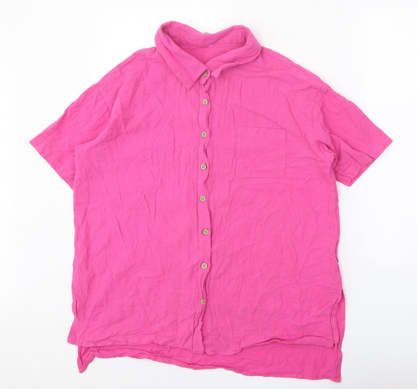 Preworn Womens Pink Polyester Basic Button-Up Size XL Collared