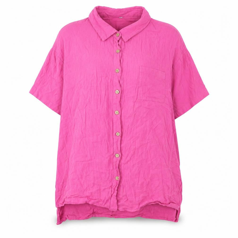 Preworn Womens Pink Polyester Basic Button-Up Size XL Collared