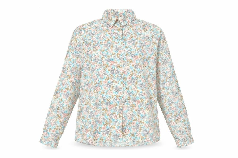 Preworn Womens White Floral Polyester Basic Button-Up Size 12 Collared