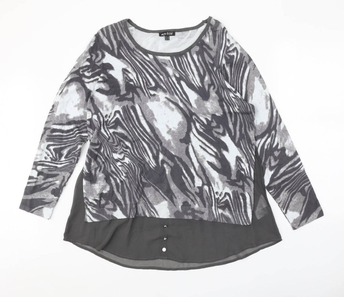 Marble Womens Grey Scoop Neck Geometric Viscose Pullover Jumper Size 14 - 2 Piece