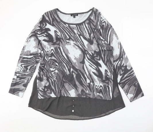 Marble Womens Grey Scoop Neck Geometric Viscose Pullover Jumper Size 14 - 2 Piece