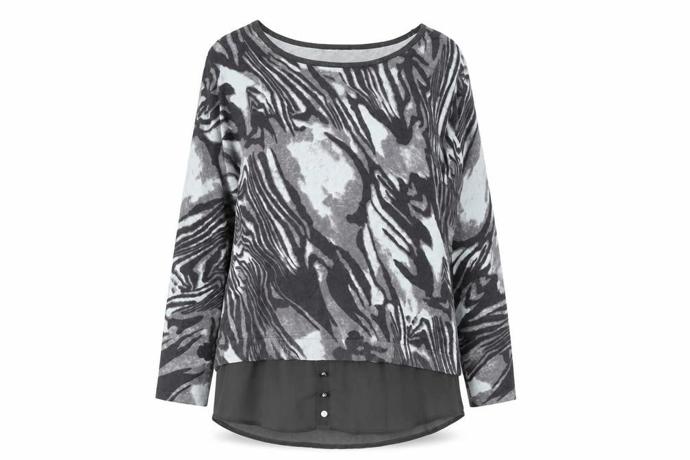 Marble Womens Grey Scoop Neck Geometric Viscose Pullover Jumper Size 14 - 2 Piece