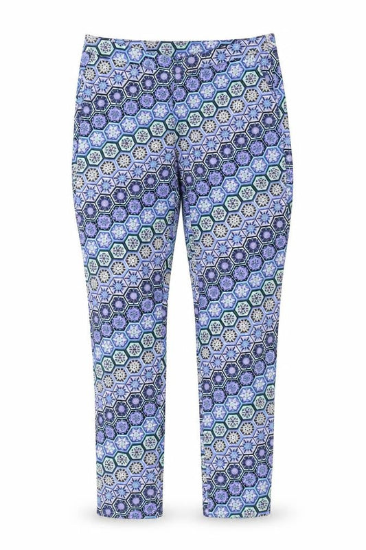 Dorothy Perkins Womens Blue Geometric Cotton Trousers Size 8 Regular Zip