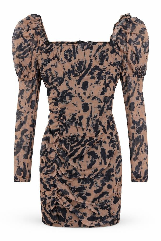NaoNao Womens Brown Animal Print Polyester Bodycon Size 6 Square Neck Zip - Leopard Pattern