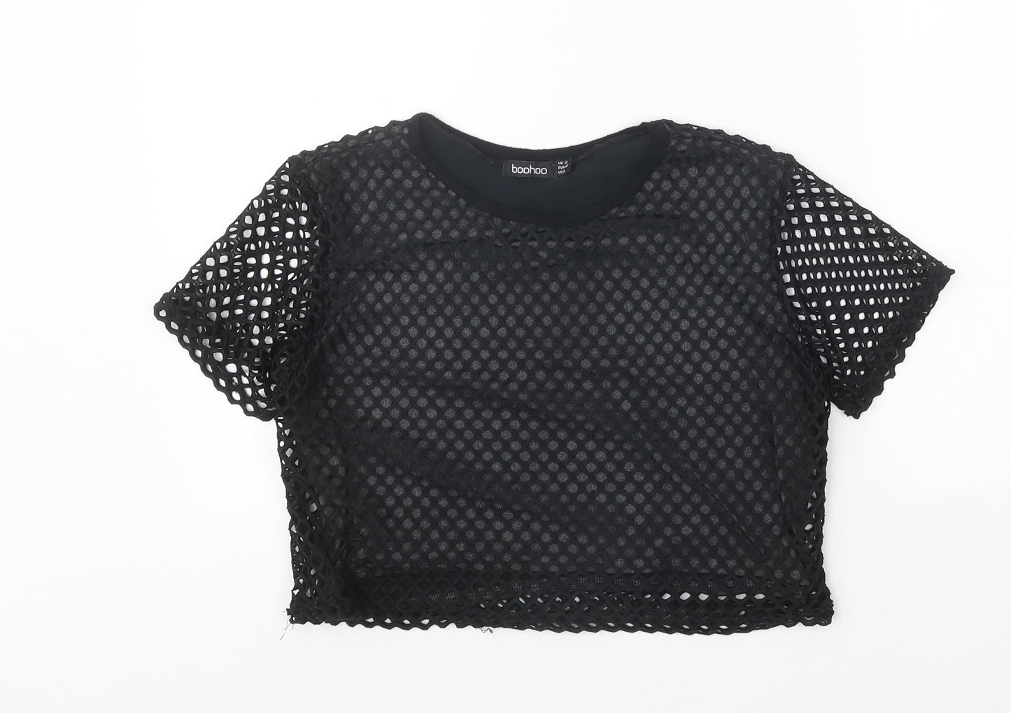 Boohoo Womens Black Polyester Basic Blouse Size 12 Round Neck