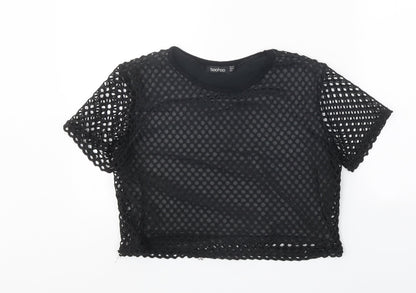 Boohoo Womens Black Polyester Basic Blouse Size 12 Round Neck