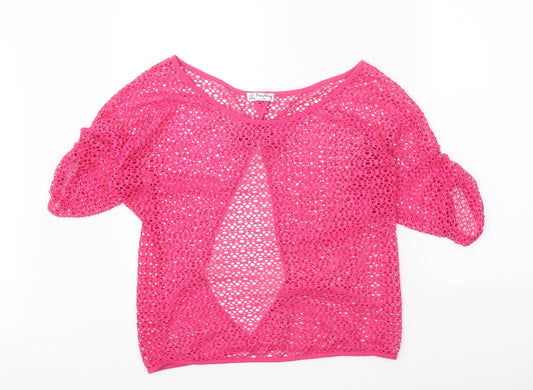 Preloved FangQing Womens Pink Polyester Basic Blouse Size L Scoop Neck - Front