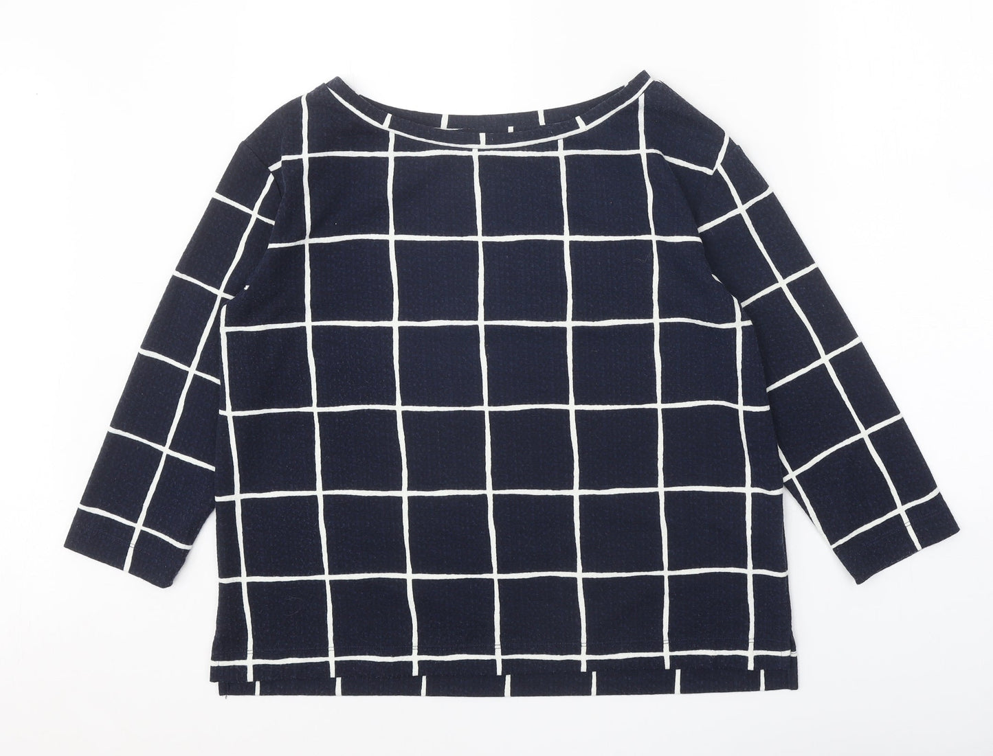 Marks and Spencer Womens Blue Boat Neck Check Polyester Pullover Jumper Size 12