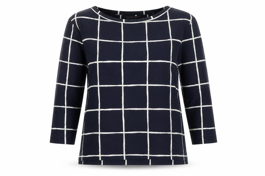 Marks & Spencer Womens Blue Boat Neck Check Polyester Pullover Jumper Size 12