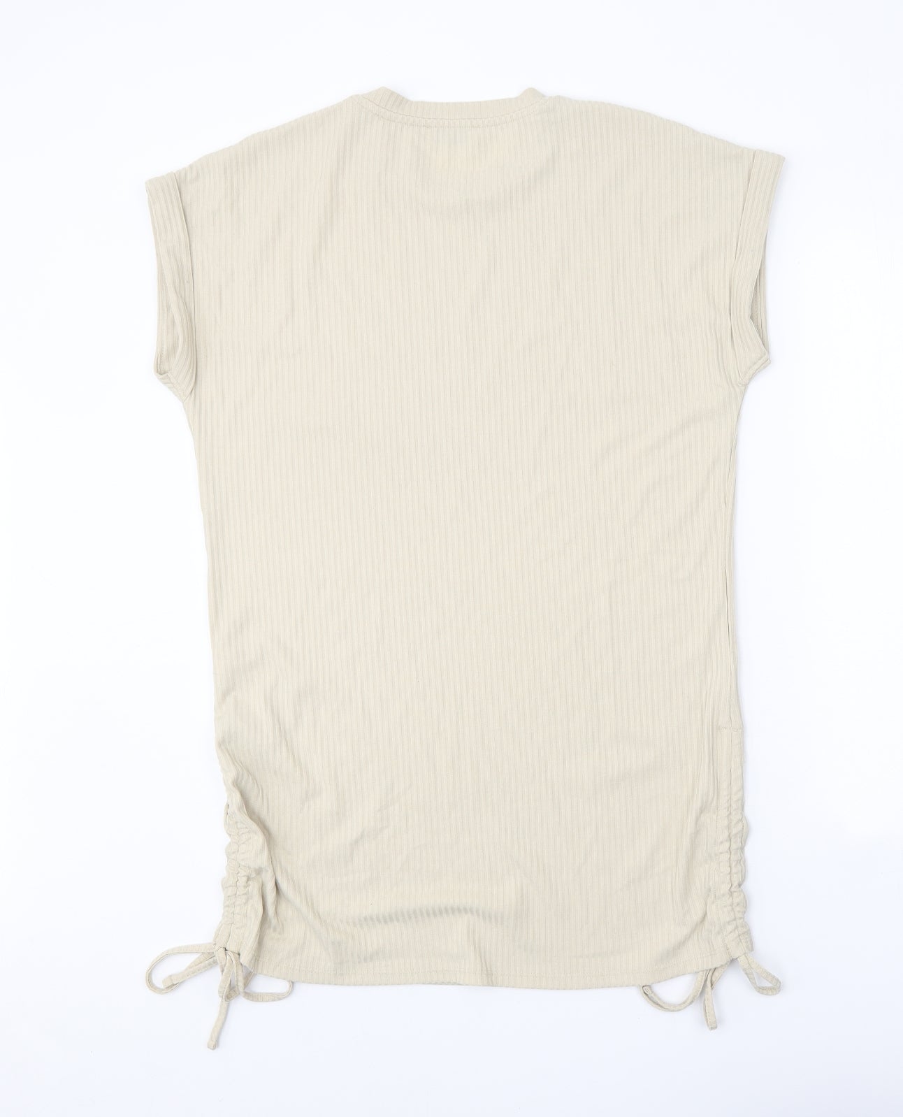 Papaya Womens Beige Polyester T-Shirt Dress Size M Round Neck Drawstring