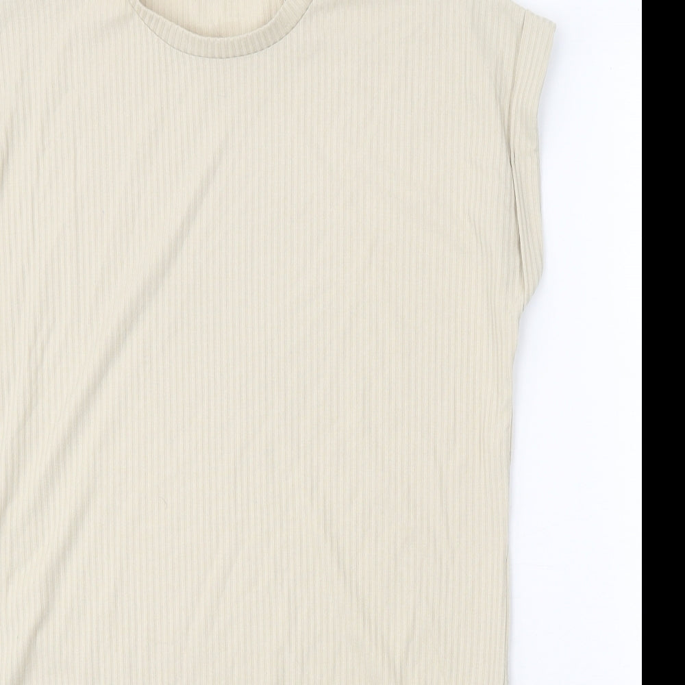 Papaya Womens Beige Polyester T-Shirt Dress Size M Round Neck Drawstring