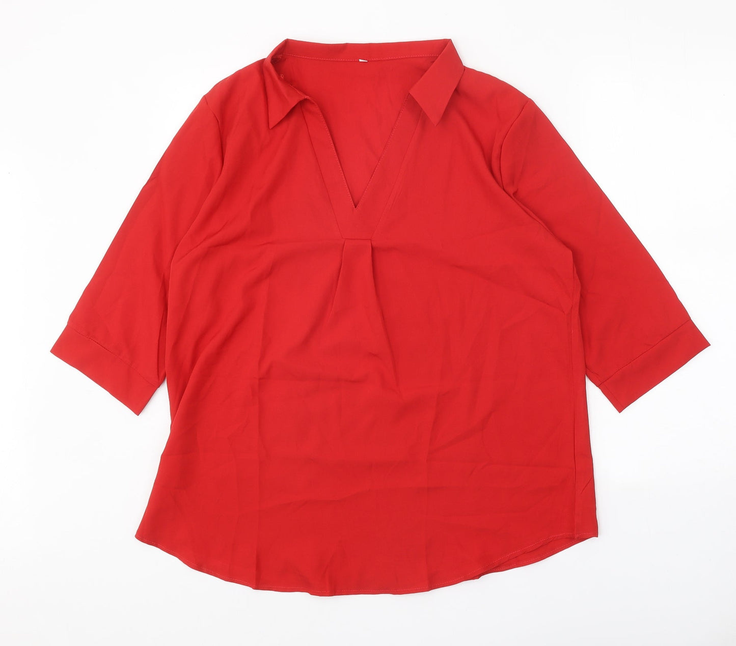 Preworn Womens Red Polyester Basic Blouse Size XL V-Neck