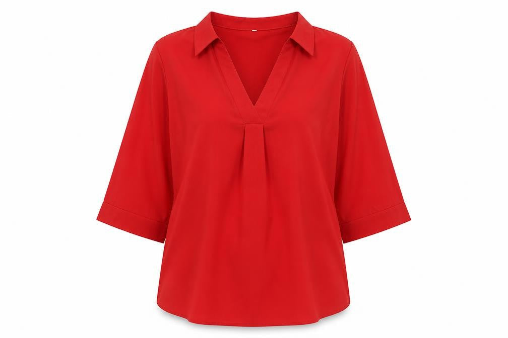 Preworn Womens Red Polyester Basic Blouse Size XL V-Neck