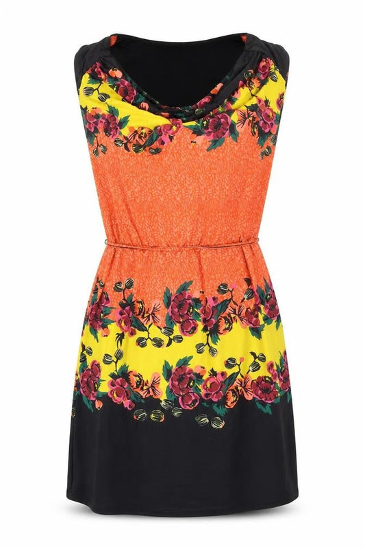 TU Womens Orange Geometric Polyester A-Line Size 10 Round Neck Tie