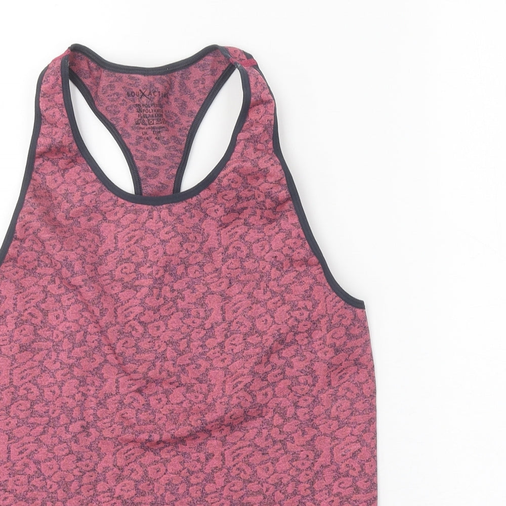 Boux Active Womens Pink Animal Print Polyester Basic Tank Size 16 Scoop Neck Pullover - Leopard Print Racerback