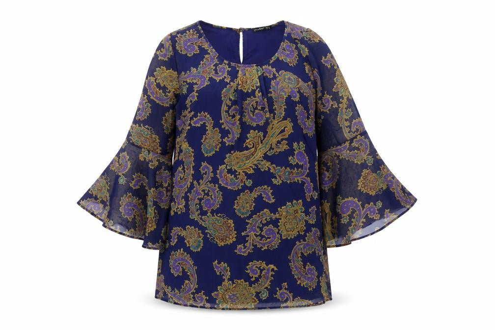 Atmosphere Womens Blue Geometric Polyester A-Line Size 14 Round Neck Button