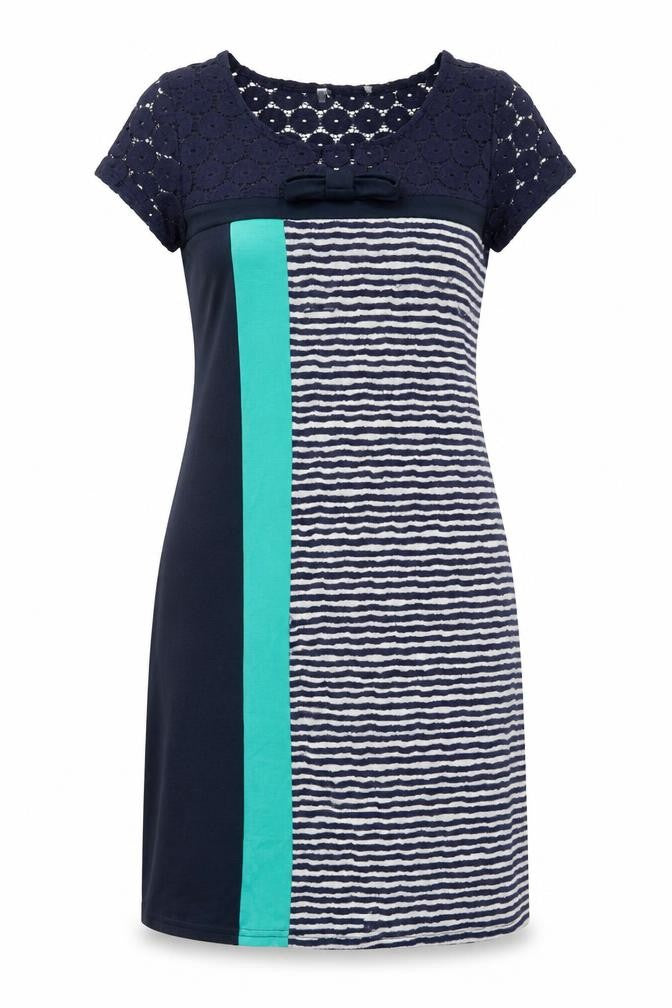Preworn Womens Blue Striped Polyester A-Line One Size Round Neck Pullover