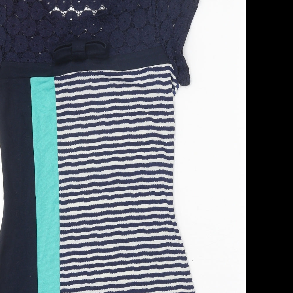 Preworn Womens Blue Striped Polyester A-Line One Size Round Neck Pullover