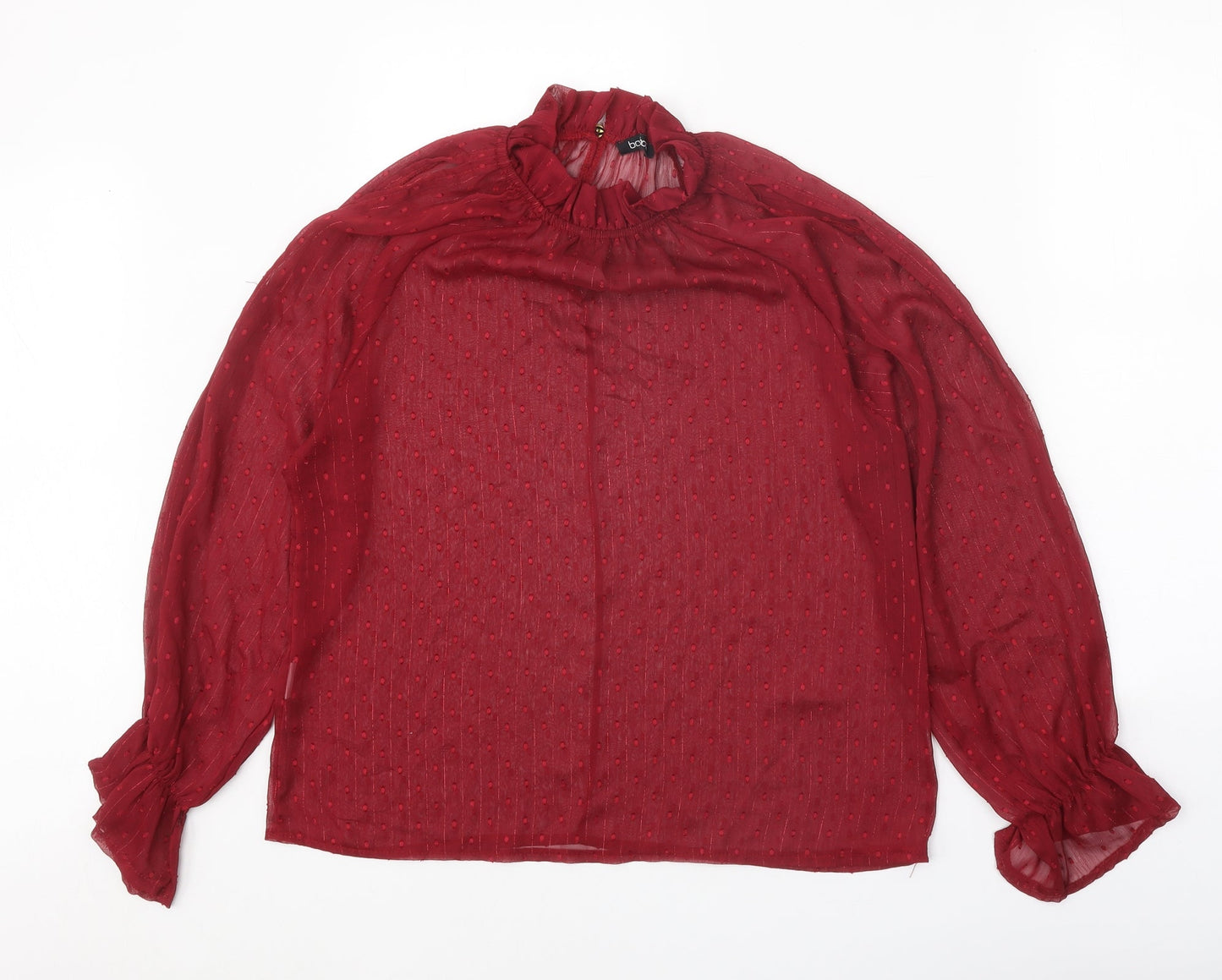 Boohoo Womens Red Polyester Basic Blouse Size 8 Round Neck