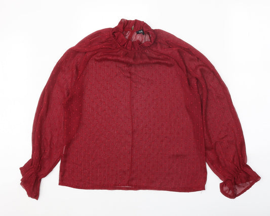 Boohoo Womens Red Polyester Basic Blouse Size 8 Round Neck