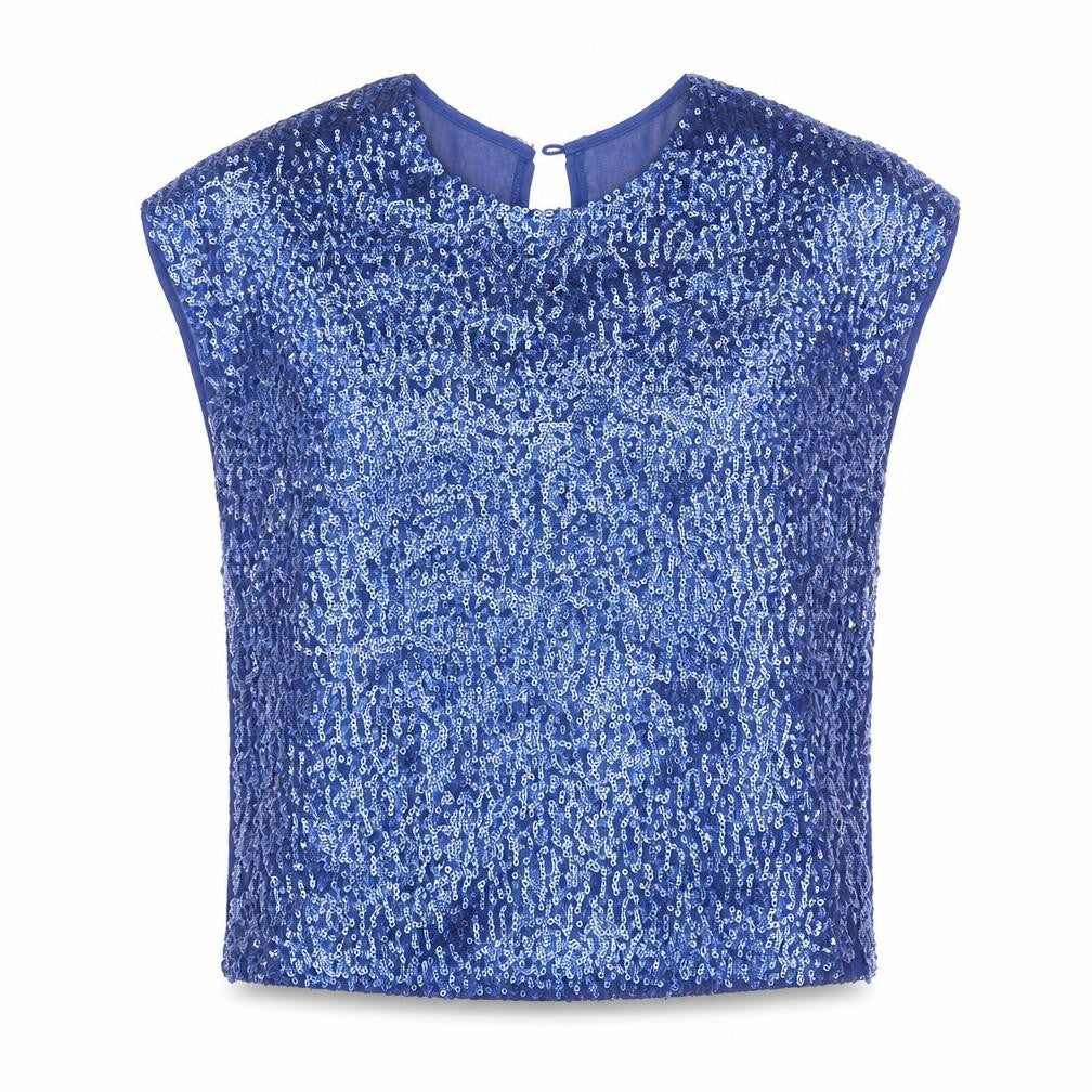 Glamourous Womens Blue Polyester Basic Blouse Size 8 Round Neck