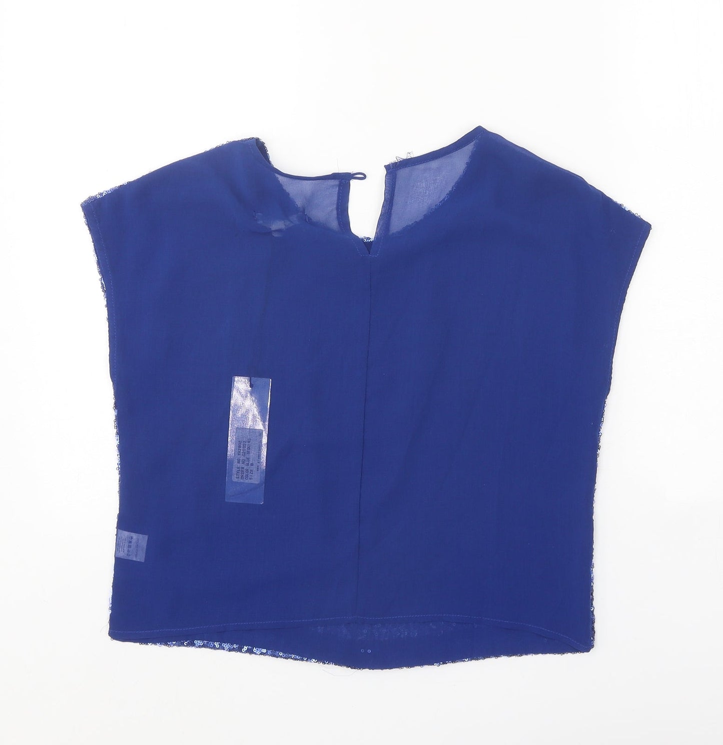 Glamourous Womens Blue Polyester Basic Blouse Size 8 Round Neck