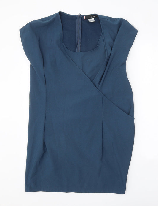 Dote Womens Blue Polyester Sheath Size L Scoop Neck Zip