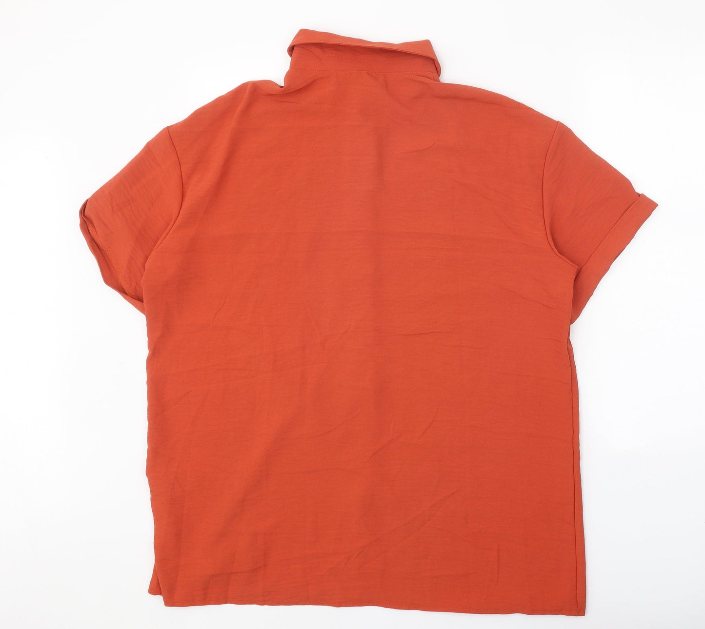 Preworn Womens Orange Polyester Basic Button-Up Size XL Collared