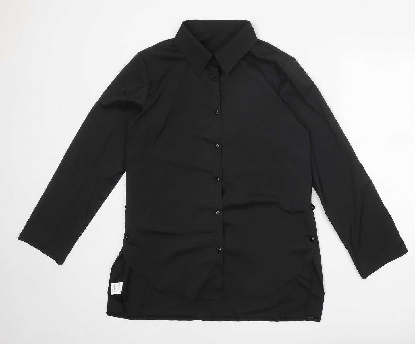 Preworn Womens Black Polyester Basic Button-Up Size XL Collared