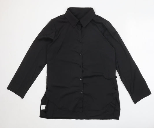 Preworn Womens Black Polyester Basic Button-Up Size XL Collared