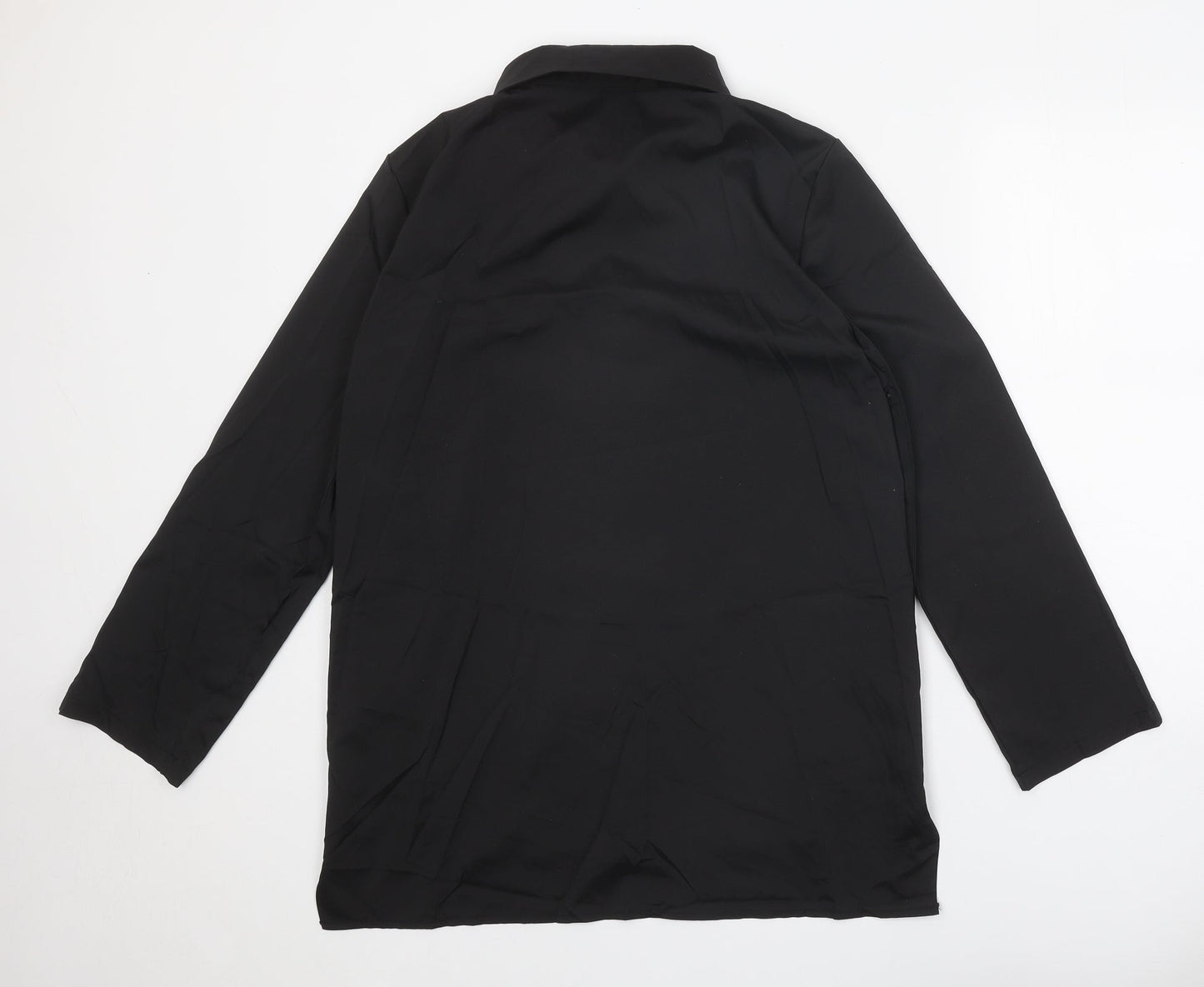 Preworn Womens Black Polyester Basic Button-Up Size XL Collared