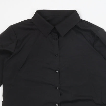 Preworn Womens Black Polyester Basic Button-Up Size XL Collared