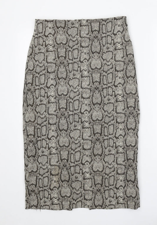 Zara Womens Grey Animal Print Polyester Straight & Pencil Skirt Size M Zip - Snake Print