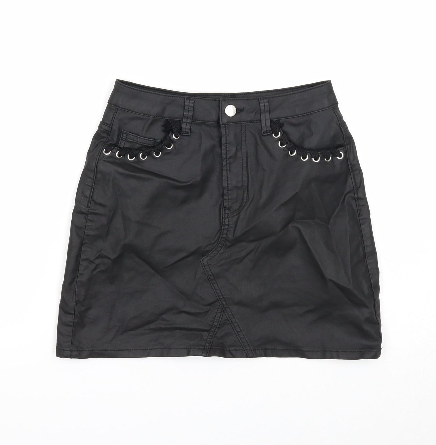 Very Womens Black Cotton Mini Skirt Size 8 Zip