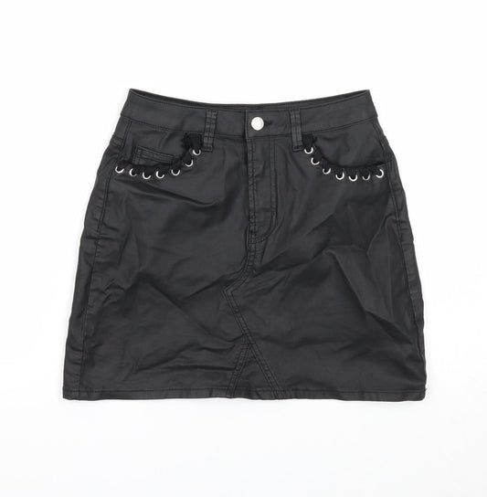 Very Womens Black Cotton Mini Skirt Size 8 Zip