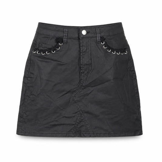 Very Womens Black Cotton Mini Skirt Size 8 Zip
