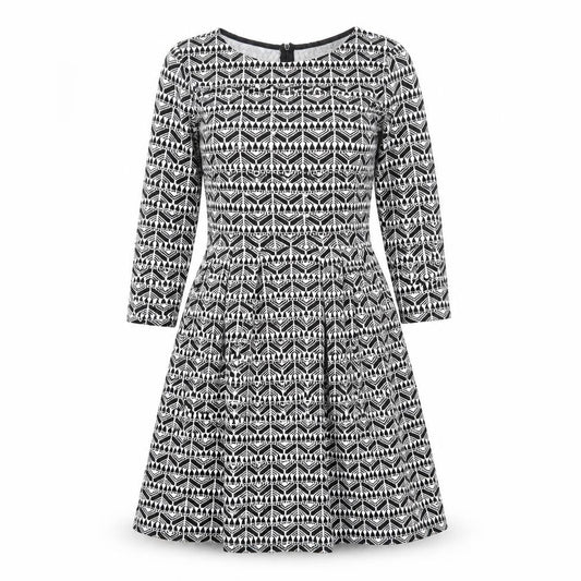 Pull&Bear Womens Black Geometric Polyester Fit & Flare Size L Round Neck Zip