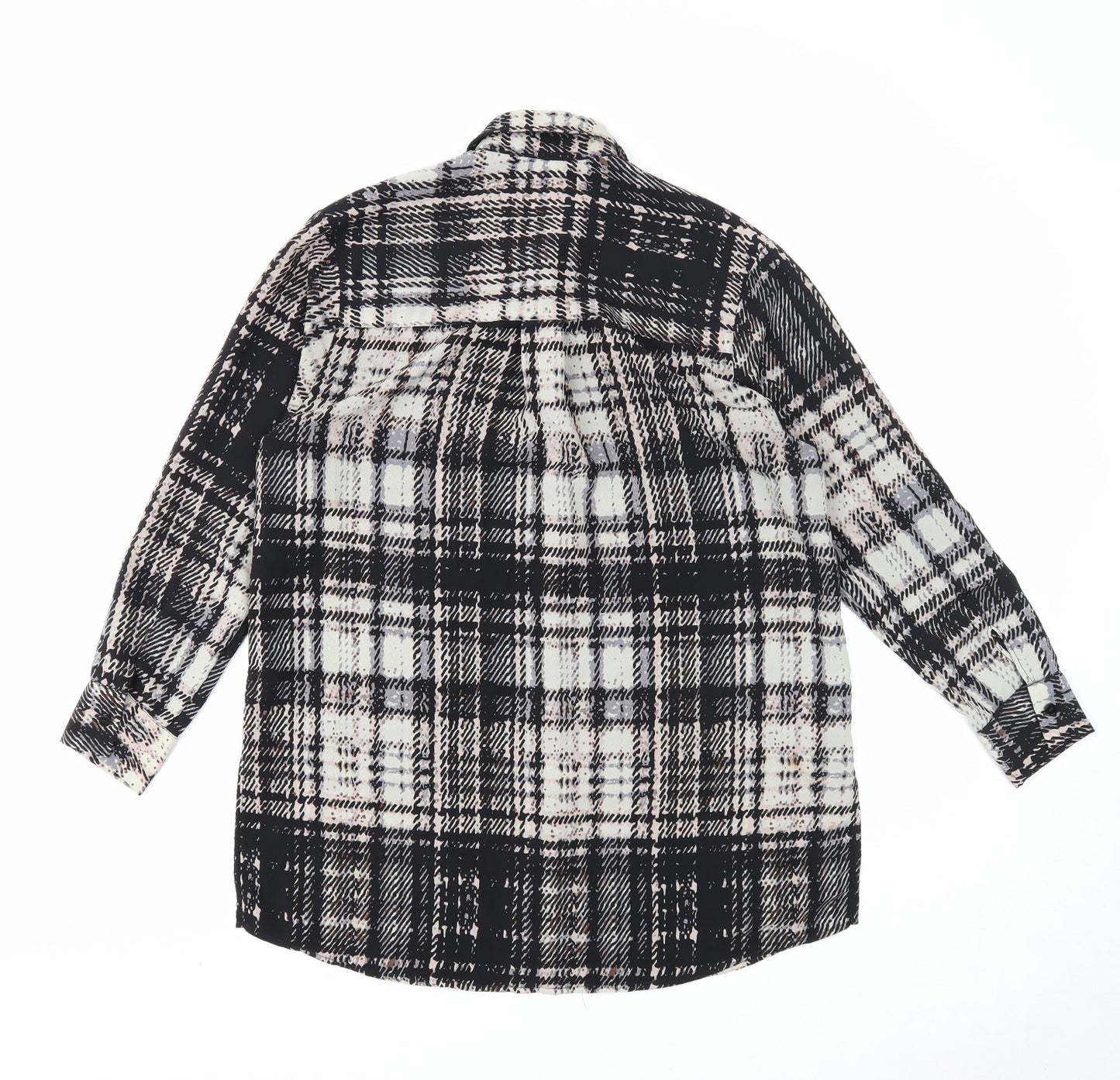 Topshop Womens Black Plaid Polyester Basic Button-Up Size 8 Collared