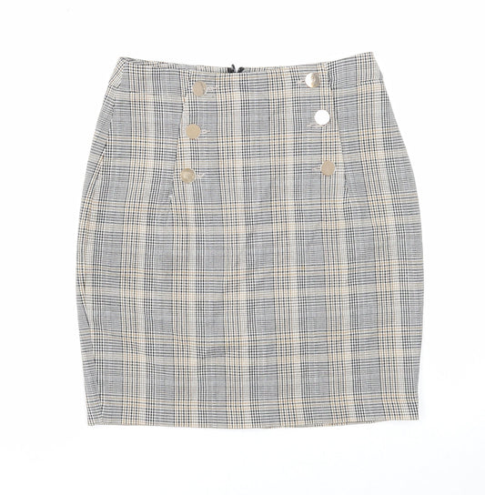 H&M Womens Multicoloured Plaid Polyester Straight & Pencil Skirt Size 8 Zip