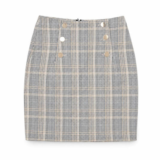 H&M Womens Multicoloured Plaid Polyester Straight & Pencil Skirt Size 8 Zip