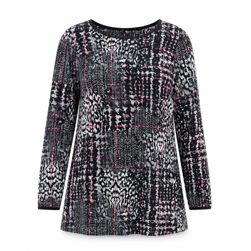 TU Womens Black Geometric Viscose A-Line Size 12 Round Neck Pullover