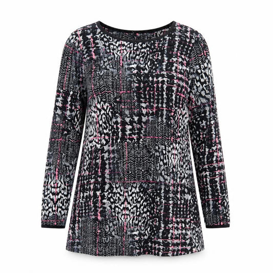 TU Womens Black Geometric Viscose A-Line Size 12 Round Neck Pullover
