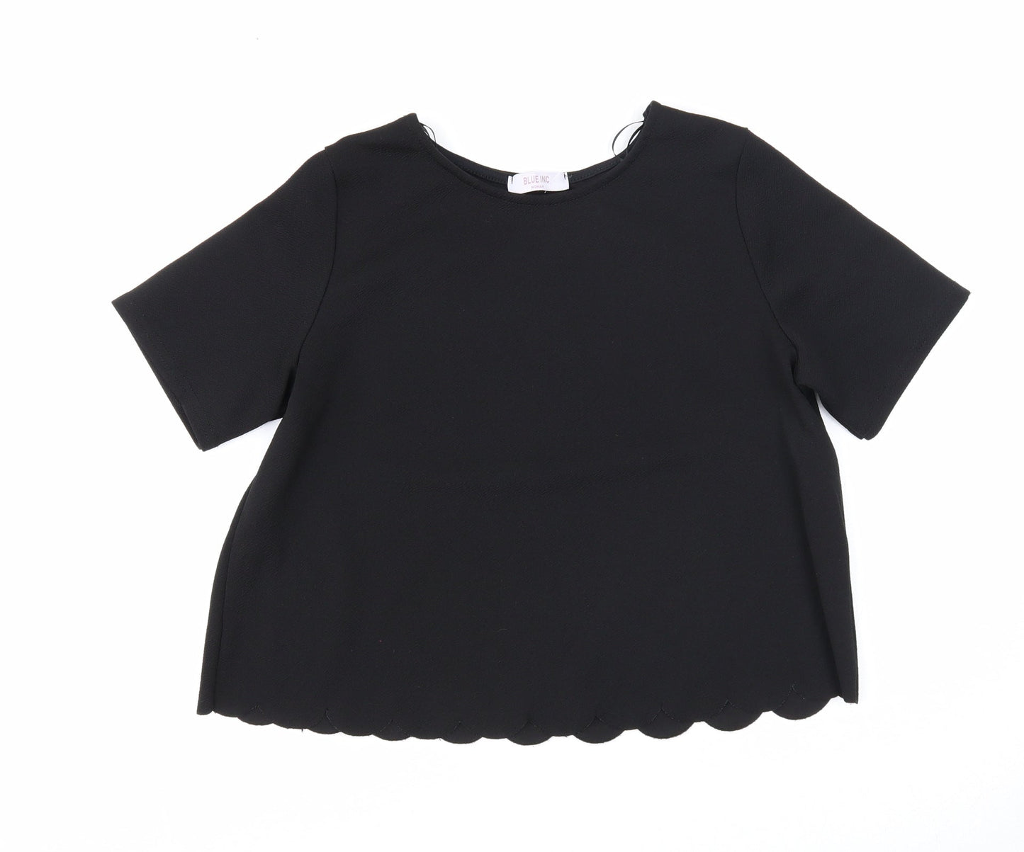 Blue Inc Womens Black Polyester Basic Blouse Size 8 Round Neck