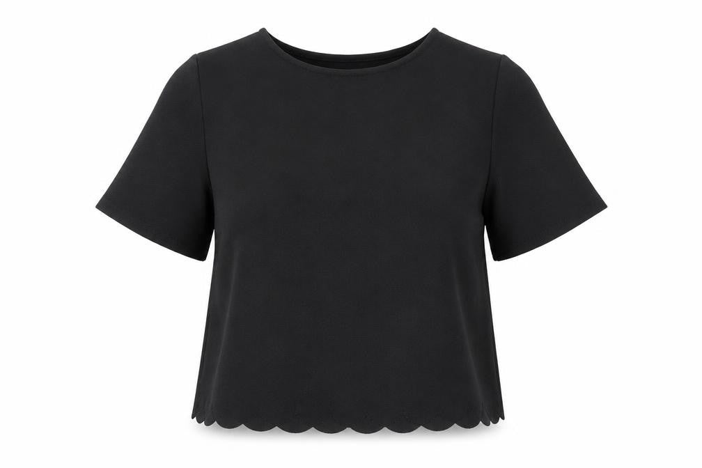 Blue Inc Womens Black Polyester Basic Blouse Size 8 Round Neck