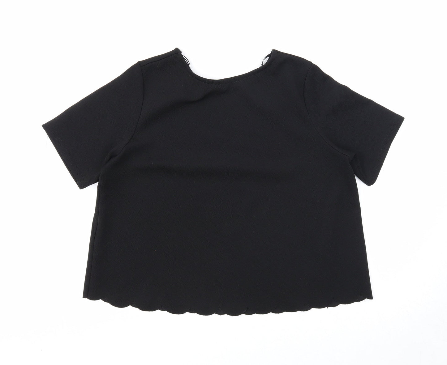 Blue Inc Womens Black Polyester Basic Blouse Size 8 Round Neck