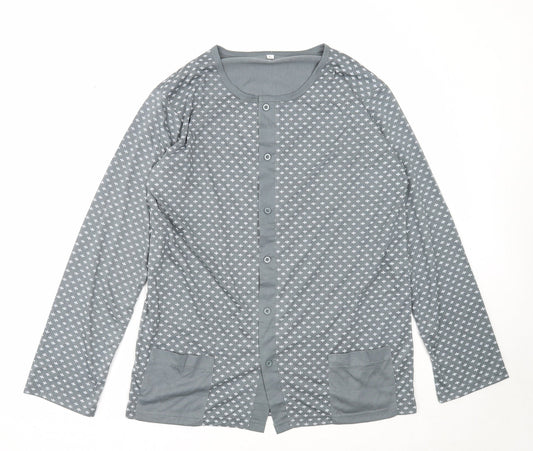 Preworn Womens Grey Geometric Cotton Basic Blouse Size L Round Neck