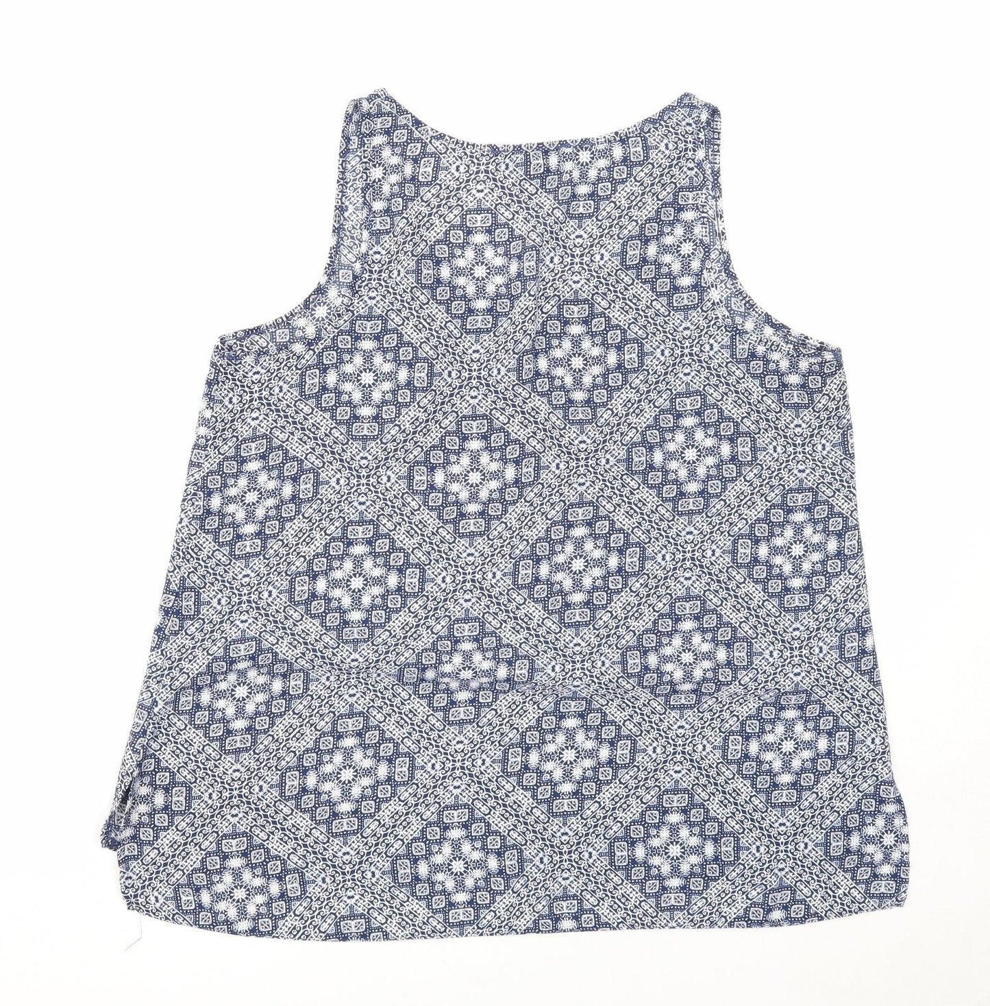 Atmosphere Womens Blue Geometric Polyester Basic Tank Size 12 Round Neck