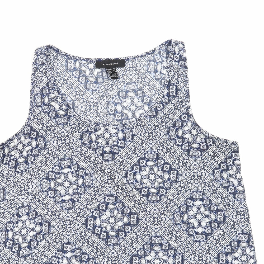 Atmosphere Womens Blue Geometric Polyester Basic Tank Size 12 Round Neck