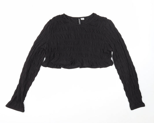 Divided Womens Black Polyester Cropped T-Shirt Size M Round Neck