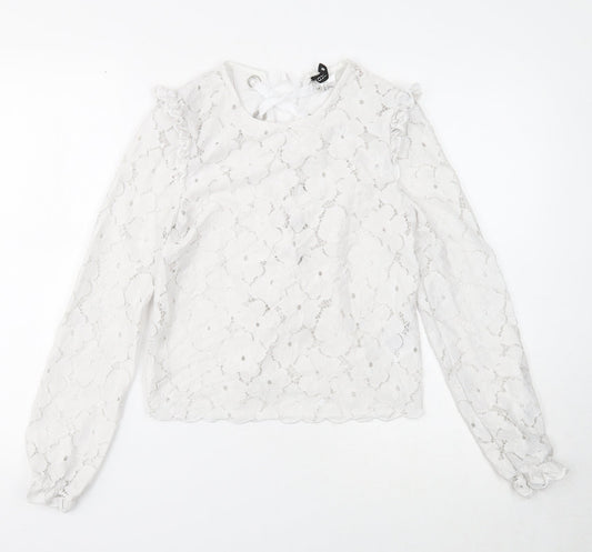 Divided Womens White Floral Polyamide Basic Blouse Size 6 Round Neck